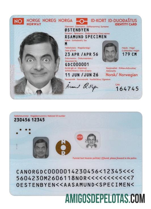 Carteira de identidade da Noruega 2021 presente amostra